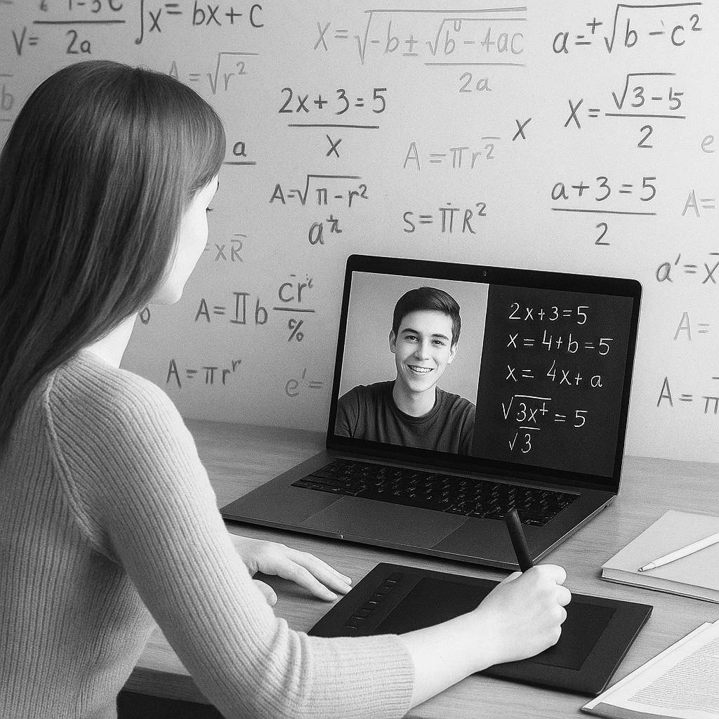 UK-wide virtual math lesson in progress with experienced maths tutor.